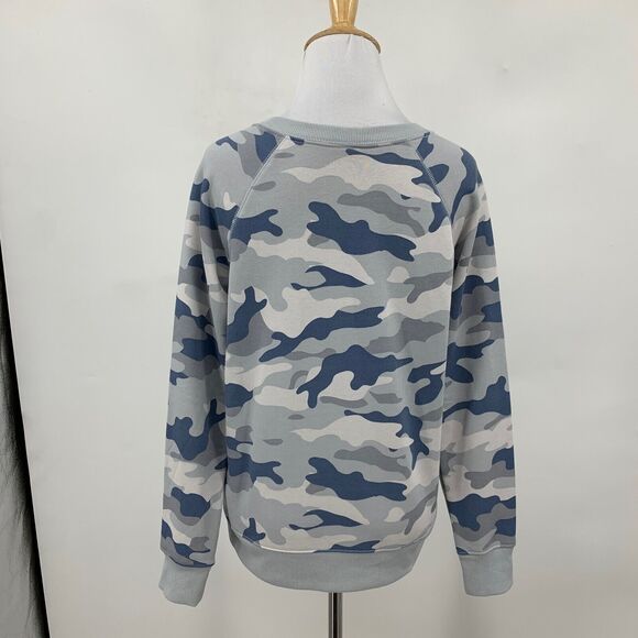 Old Navy Sweatshirt Womens XS Extra Small Gray Blue Camo Vintage Crew Neck - Picture 5 of 12